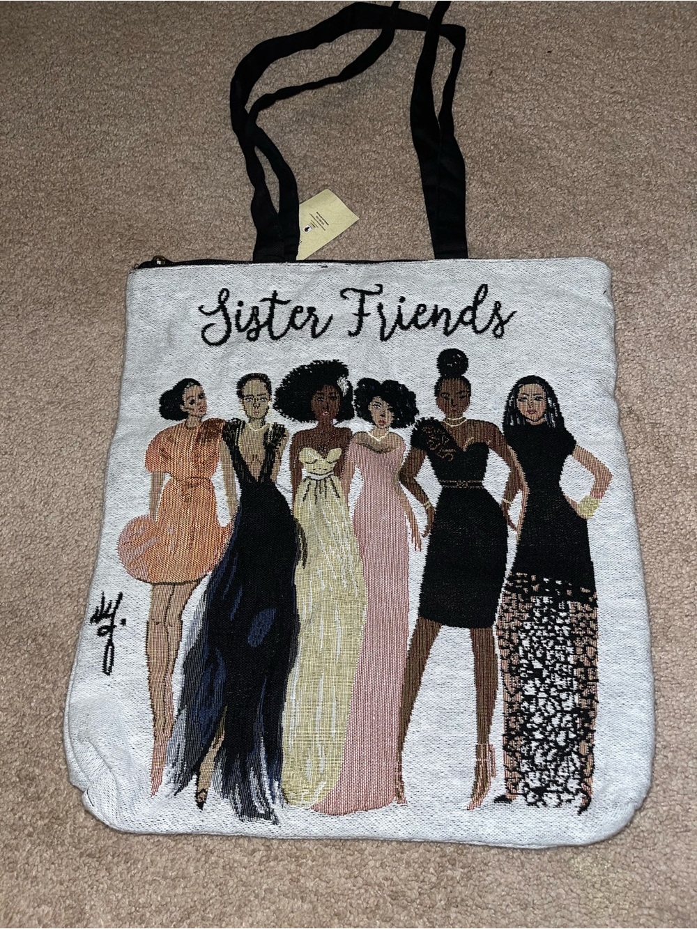 Sister Friends Embroidered Canvas Tote Bag